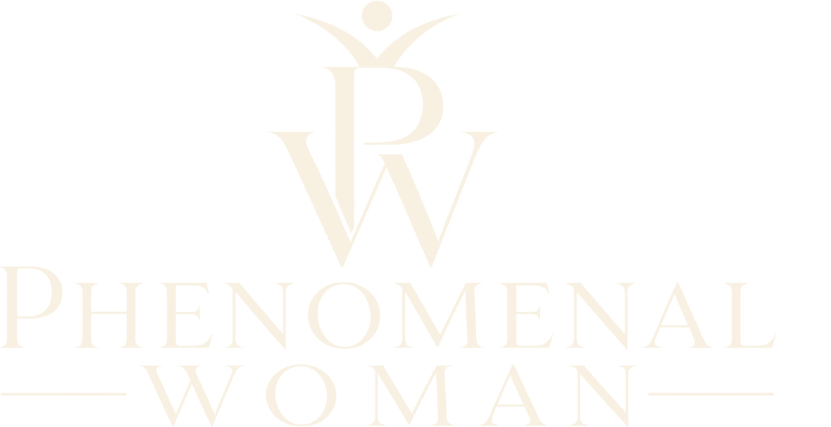 Phenomenal Woman — PW monogram with a rising figure